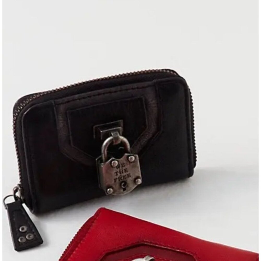 WE THE FREE Lock Wallet Leather Black Grey Colorblock Zip Around Womens Wallet - Picture 6 of 7
